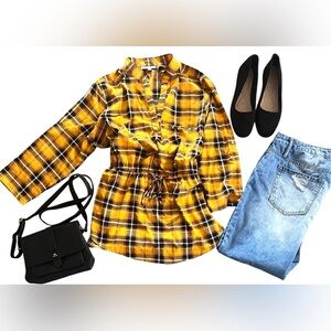 Vibrant Mileage Yellow Plaid Women's Blouse